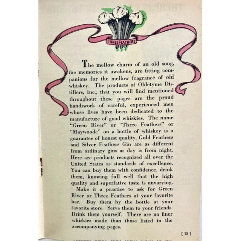 Oldetyme Favorites Vintage 1935 Cocktail Recipe And Song Book Three Feathers